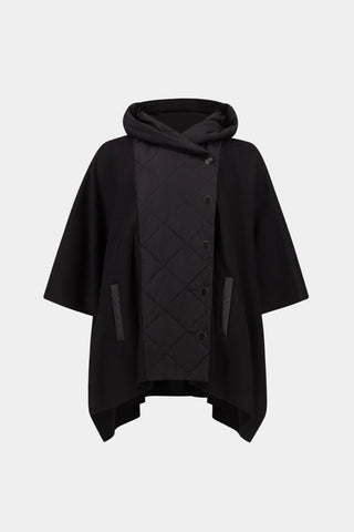 Sweater Knit Quilted Poncho Jacket, Black