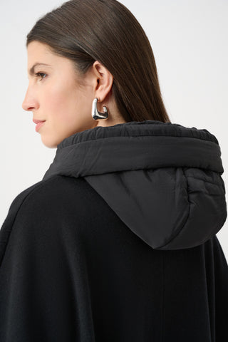 Sweater Knit Quilted Poncho Jacket, Black