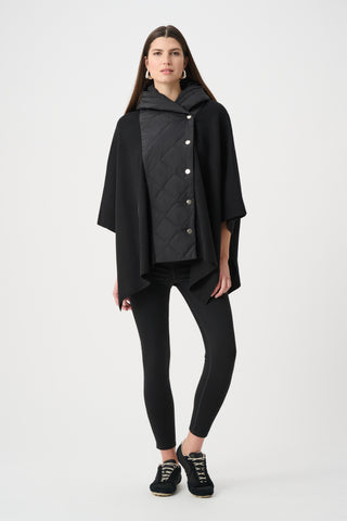 Sweater Knit Quilted Poncho Jacket, Black