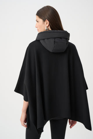 Sweater Knit Quilted Poncho Jacket, Black