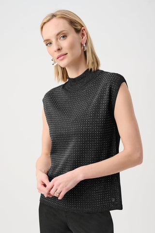 Sweater Knit Sleeveless Pullover with Rhinestone Detail, Black/Black