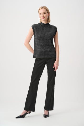 Sweater Knit Sleeveless Pullover with Rhinestone Detail, Black/Black