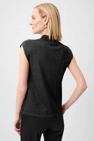 Sweater Knit Sleeveless Pullover with Rhinestone Detail, Black/Black