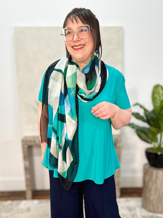 Viscose Geometric Print Scarf, Green/Multi