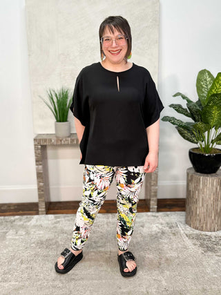 Joseph Ribkoff Woven Twill Poncho Top With Front Keyhole, Black - Statement Boutique