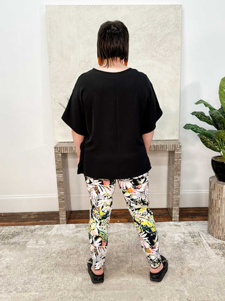 Joseph Ribkoff Woven Twill Poncho Top With Front Keyhole, Black - Statement Boutique