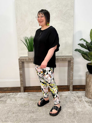 Joseph Ribkoff Woven Twill Poncho Top With Front Keyhole, Black - Statement Boutique