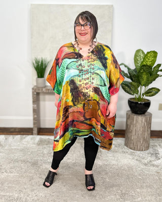KikiSol Modal Midi Kaftan, Artisan Red Brown & Turquoise - Statement Boutique