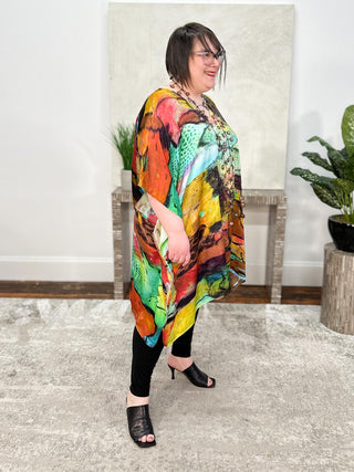 KikiSol Modal Midi Kaftan, Artisan Red Brown & Turquoise - Statement Boutique