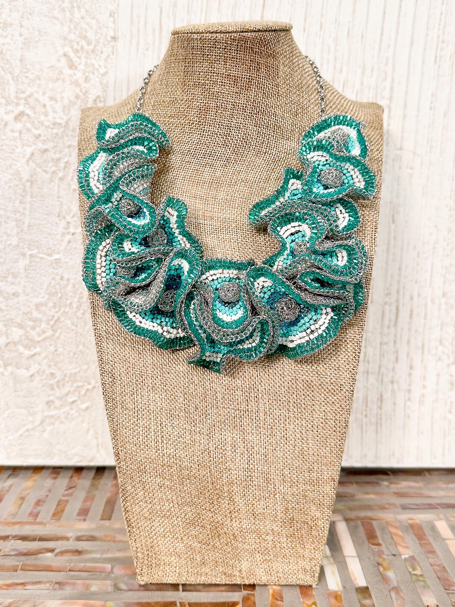 Buttercup Necklace, Silver Teal Mix