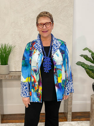 Lemon Grass Reversible Open Front Jacket, Blue - Statement Boutique