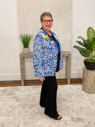 Lemon Grass Reversible Open Front Jacket, Blue - Statement Boutique