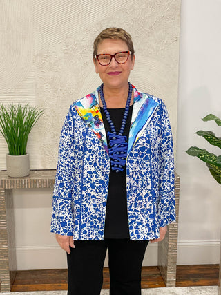 Lemon Grass Reversible Open Front Jacket, Blue - Statement Boutique