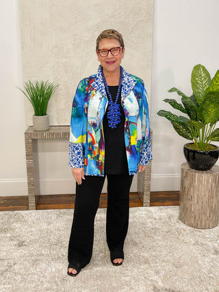 Lemon Grass Reversible Open Front Jacket, Blue - Statement Boutique