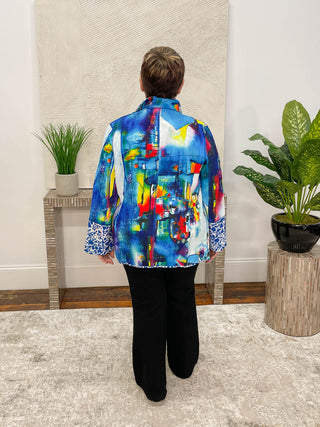 Lemon Grass Reversible Open Front Jacket, Blue - Statement Boutique