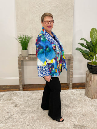 Lemon Grass Reversible Open Front Jacket, Blue - Statement Boutique