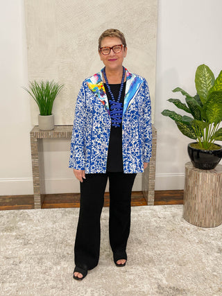 Lemon Grass Reversible Open Front Jacket, Blue - Statement Boutique