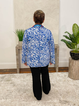 Lemon Grass Reversible Open Front Jacket, Blue - Statement Boutique