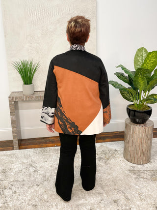 Lemon Grass Hand-Printed Stand Up Collar Button Jacket, Black - Statement Boutique