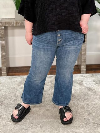 Liverpool Los Angeles Gia Glider Crop Flare with Exposed Buttons, Neola - Statement Boutique