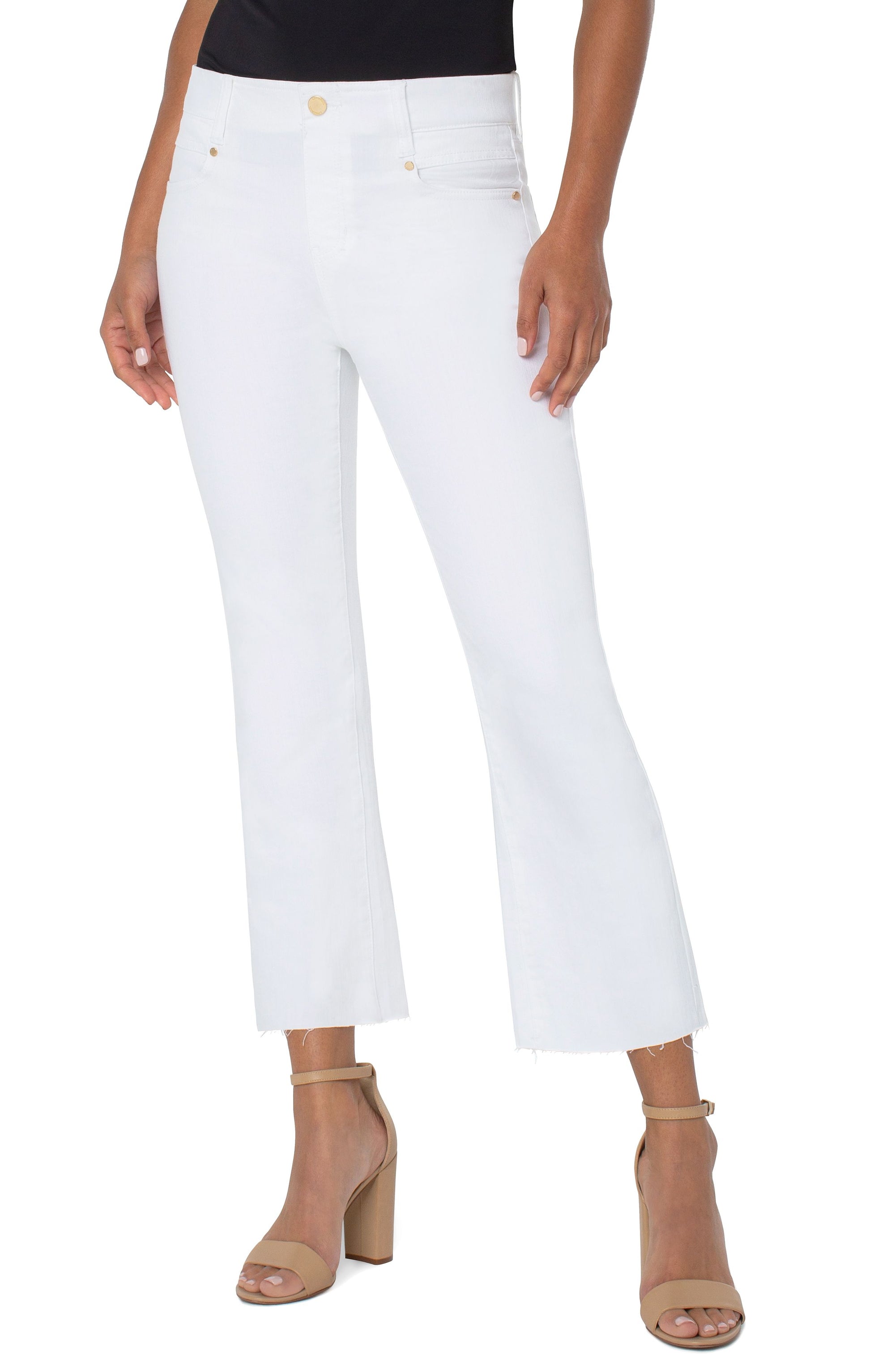 Liverpool Los Angeles Gia Glider Back Slit Crop Flare 25.5", Bright White - Statement Boutique
