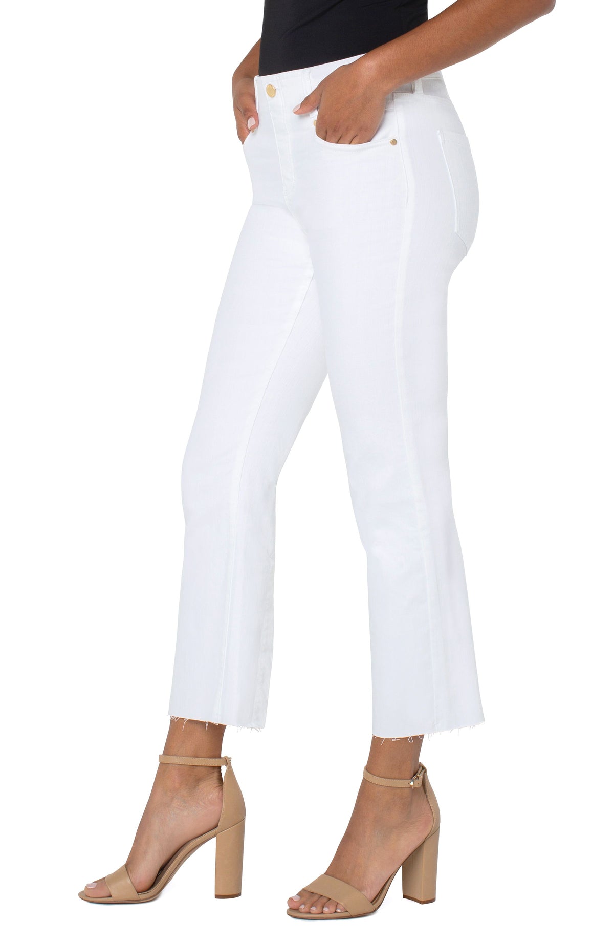 Liverpool Los Angeles Gia Glider Back Slit Crop Flare 25.5&quot;, Bright White - Statement Boutique