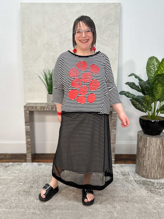 Luukaa Juno Mesh Overlay Skirt, Black Strip - Statement Boutique