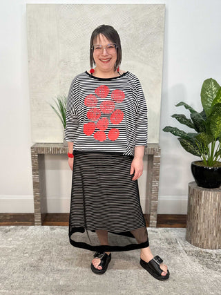 Luukaa Juno Graphic Print Top, Black Strip - Statement Boutique