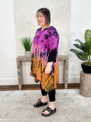 Adverb Justly Dip Dye Draped Tunic, Fuchsia/Mustard - Statement Boutique