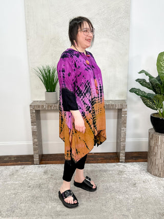 Adverb Justly Dip Dye Draped Tunic, Fuchsia/Mustard - Statement Boutique