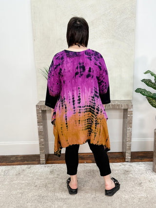 Adverb Justly Dip Dye Draped Tunic, Fuchsia/Mustard - Statement Boutique