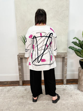 darby. Tess Scribble V-Neck Top, Fuchsia - Statement Boutique