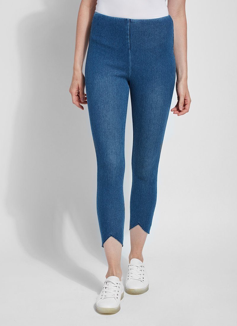 Lysse Lynette Scalloped Edge Denim Legging, Mid Wash - Statement Boutique
