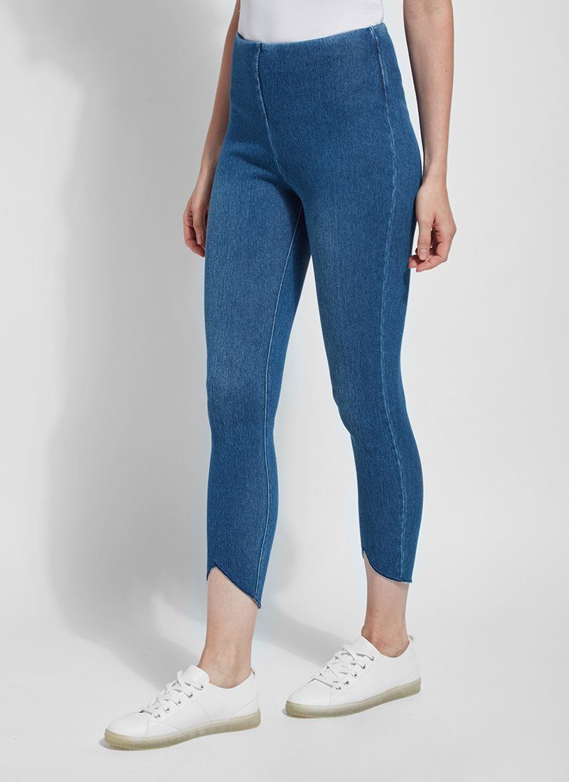 Lysse Lynette Scalloped Edge Denim Legging, Mid Wash - Statement Boutique