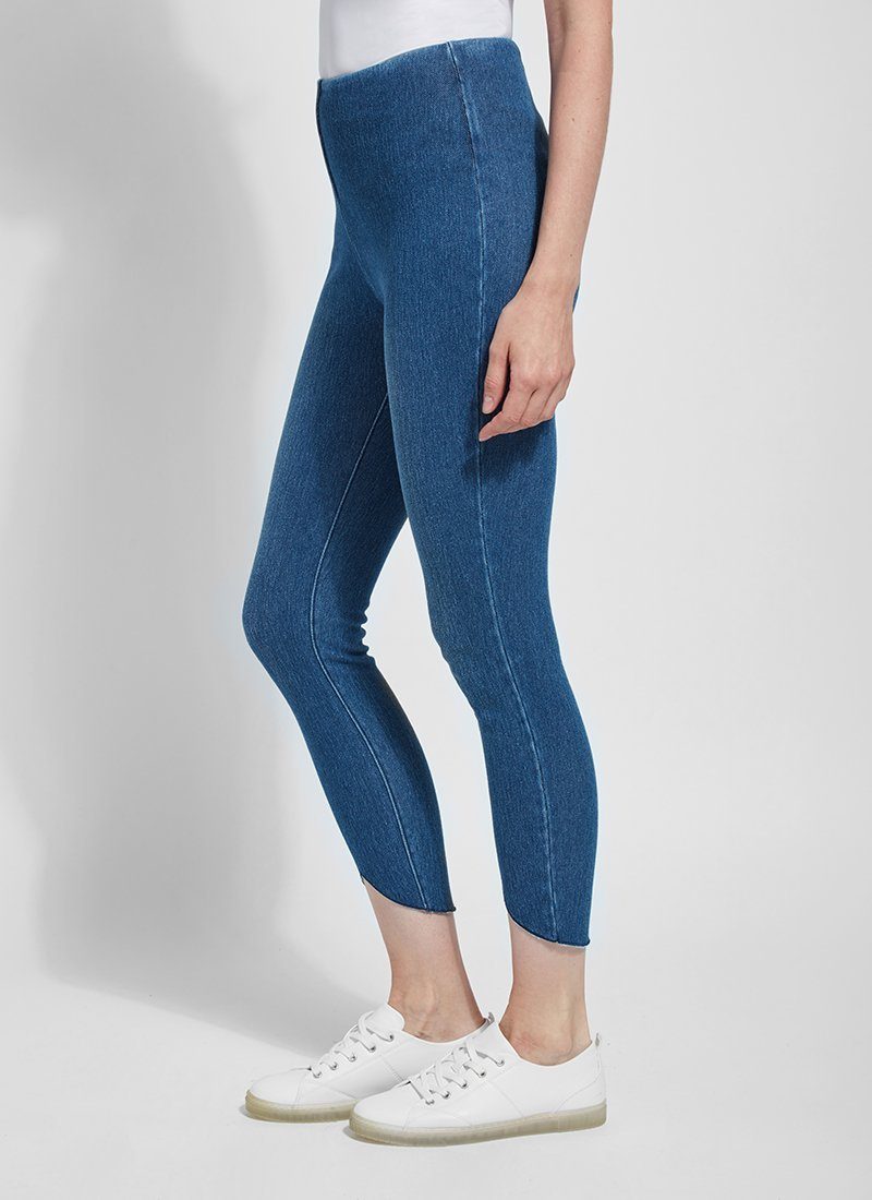 Lyssé Lynette Scalloped Edge Denim Legging, Mid Wash - Statement Boutique