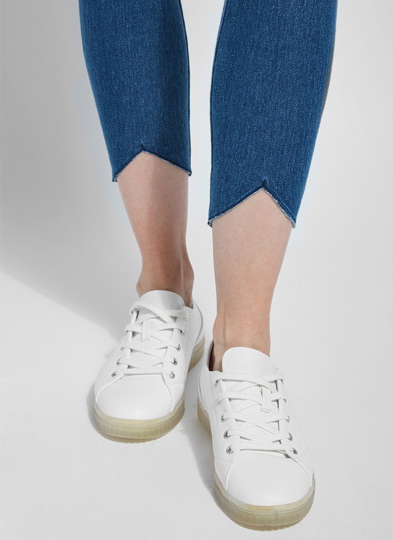 Lysse Lynette Scalloped Edge Denim Legging, Mid Wash - Statement Boutique