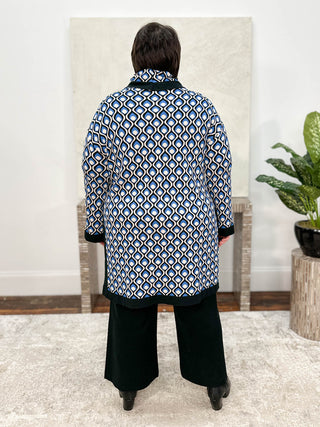 Mat Lurex Patterned Turtleneck Tunic Sweater, Sapphire - Statement Boutique