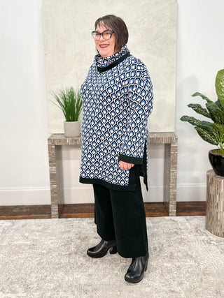 Mat Lurex Patterned Turtleneck Tunic Sweater, Sapphire - Statement Boutique