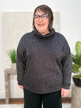 Mat Lurex Turtleneck Sweater, Black/Silver - Statement Boutique