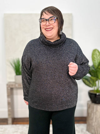 Mat Lurex Turtleneck Sweater, Black/Silver - Statement Boutique