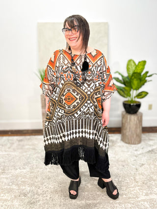 Mat Oversized Fringe Tunic, Aztec Gold - Statement Boutique