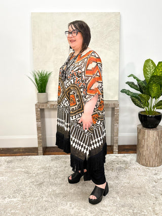 Mat Oversized Fringe Tunic, Aztec Gold - Statement Boutique