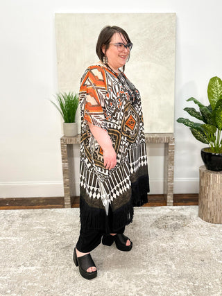 Mat Oversized Fringe Tunic, Aztec Gold - Statement Boutique