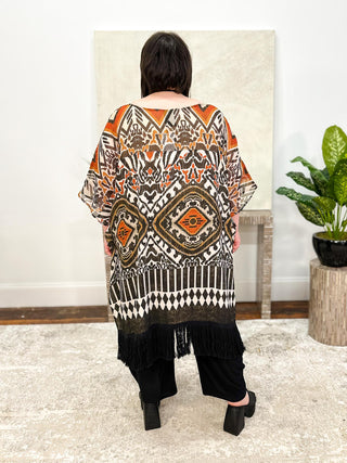 Mat Oversized Fringe Tunic, Aztec Gold - Statement Boutique