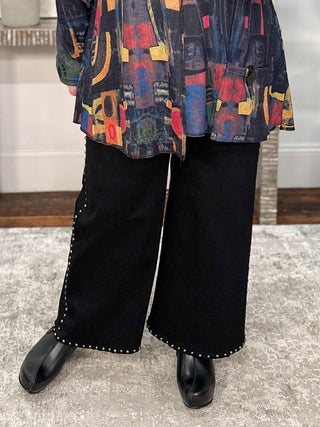 Mat Studded Straight Leg  Crop Jean, Black - Statement Boutique