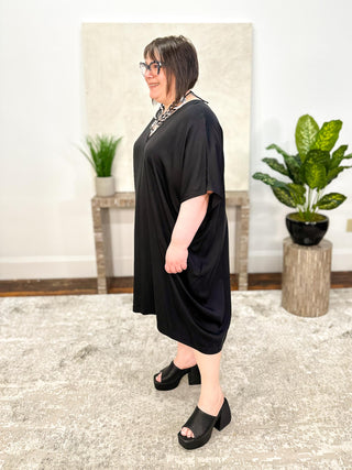 Mat V-Neck Relax Dress, Black - Statement Boutique