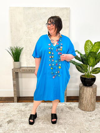 Mat V-Neck Relax Dress, Turquoise - Statement Boutique