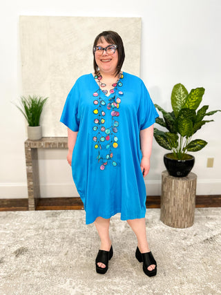 Mat V-Neck Relax Dress, Turquoise - Statement Boutique