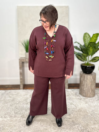 Mat Sweater Knit Crop Pant, Plum - Statement Boutique