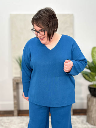 Mat V-Neck Sweater, Turquoise - Statement Boutique